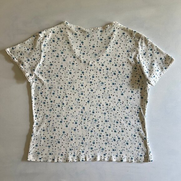 Basic Editions Ribbed White & Blue Flower Lace Trim Baby Tee - Picture 4 of 6